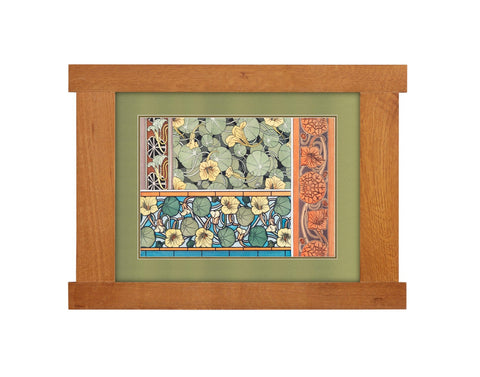 Arts & Crafts Mission Oak Framed Art with Floral Harmony
