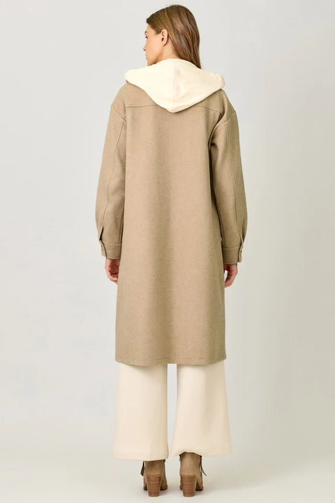 Twofer Hoodie Solid Coat - Latte