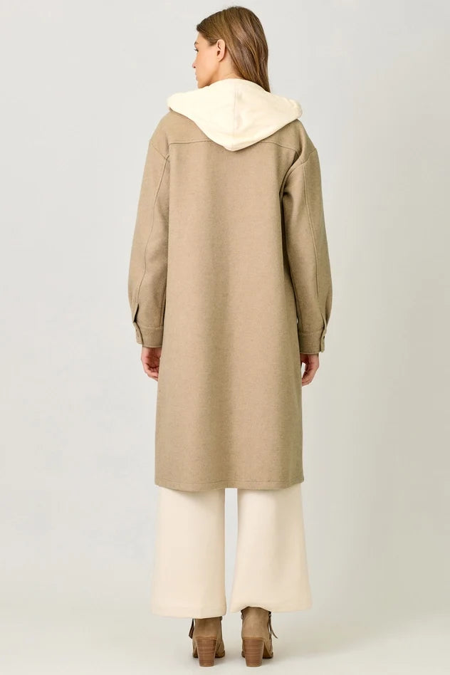 Twofer Hoodie Solid Coat - Latte