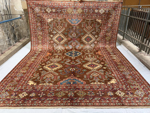 Hand-Knotted Vegetable Dye Kazak Rug from Pakistan,  9' 3" x 12'