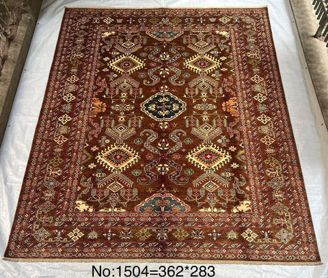 Hand-Knotted Vegetable Dye Kazak Rug from Pakistan,  9' 3" x 12'