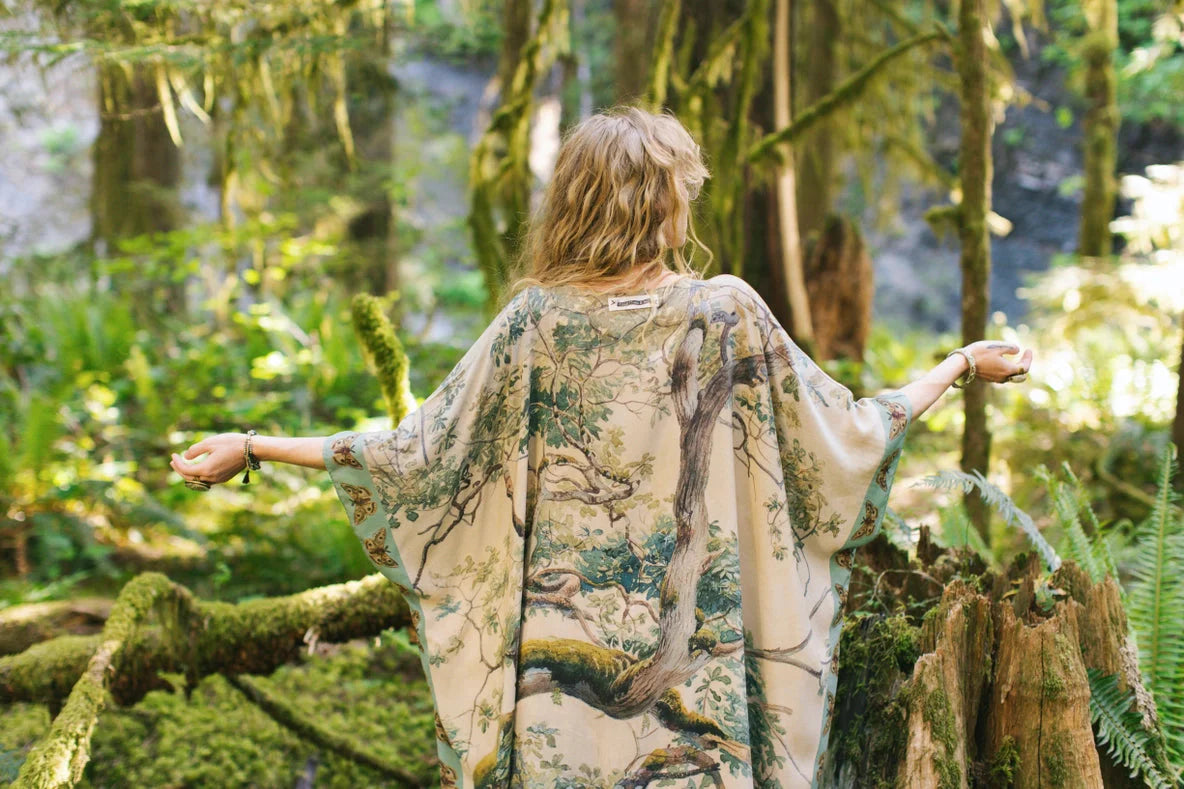 Earth And Sky Bohemian Bamboo Kimono With Tree Print