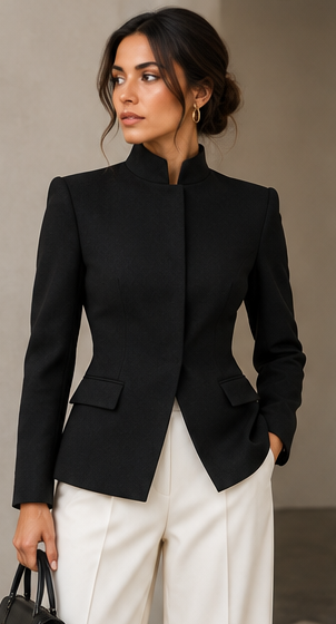 STAND COLLAR WOOL BLAZER
