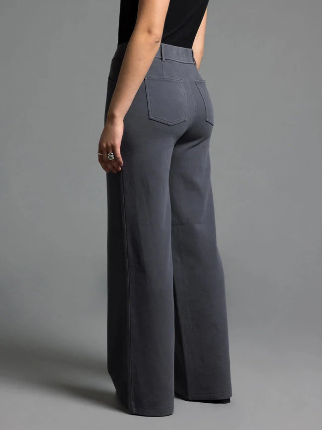 Elastic Waistband Relaxed Pants - Genevieve Pants EBONY