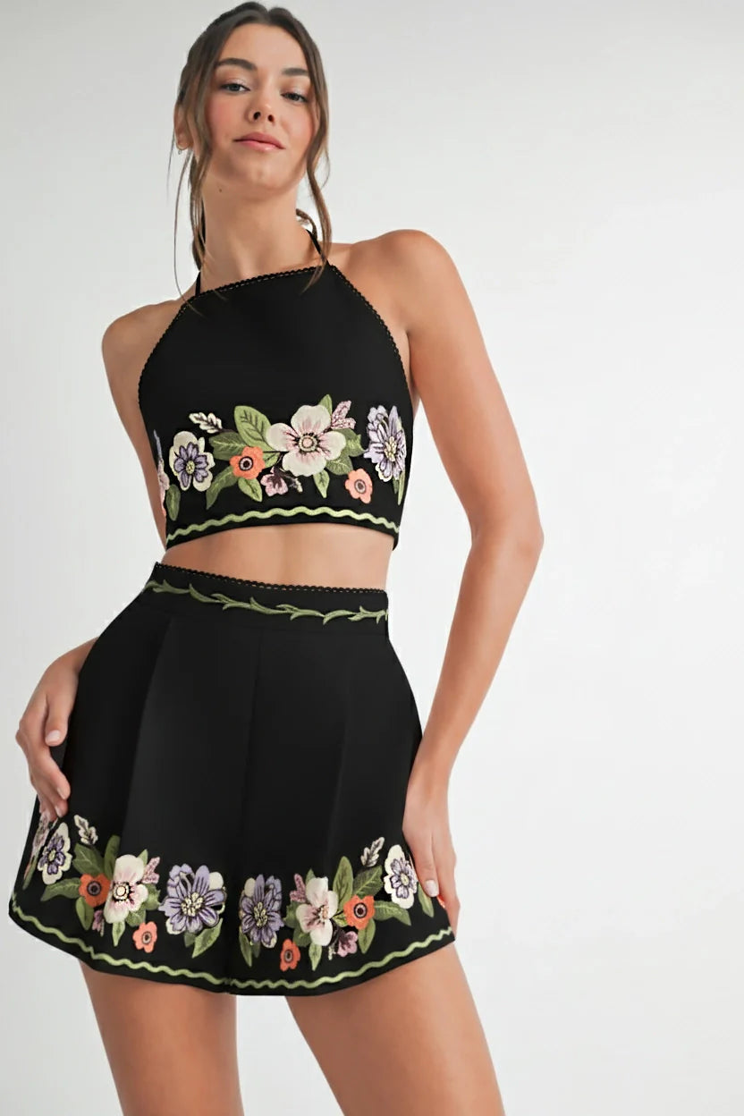 Embroidered Top and Short Set