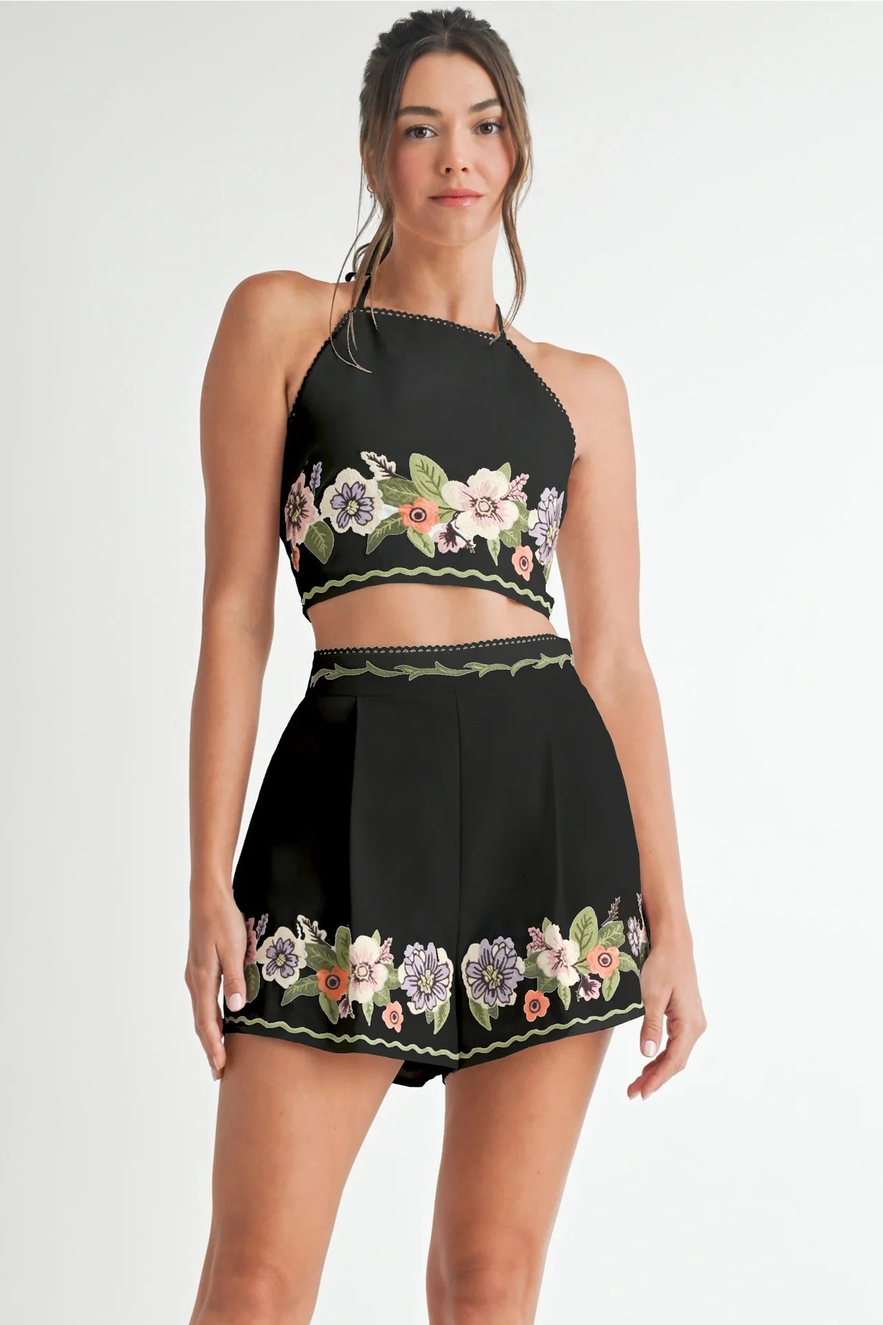 Embroidered Top and Short Set