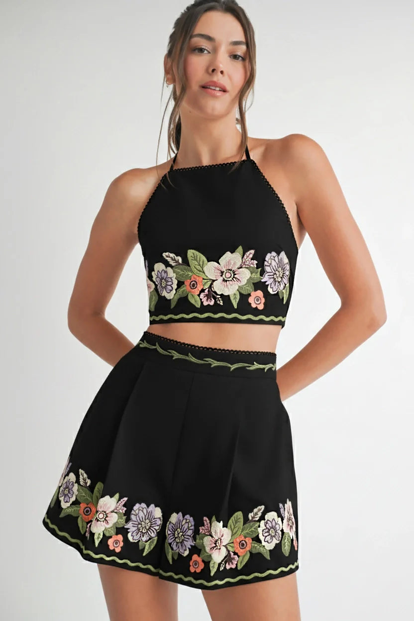 Embroidered Top and Short Set