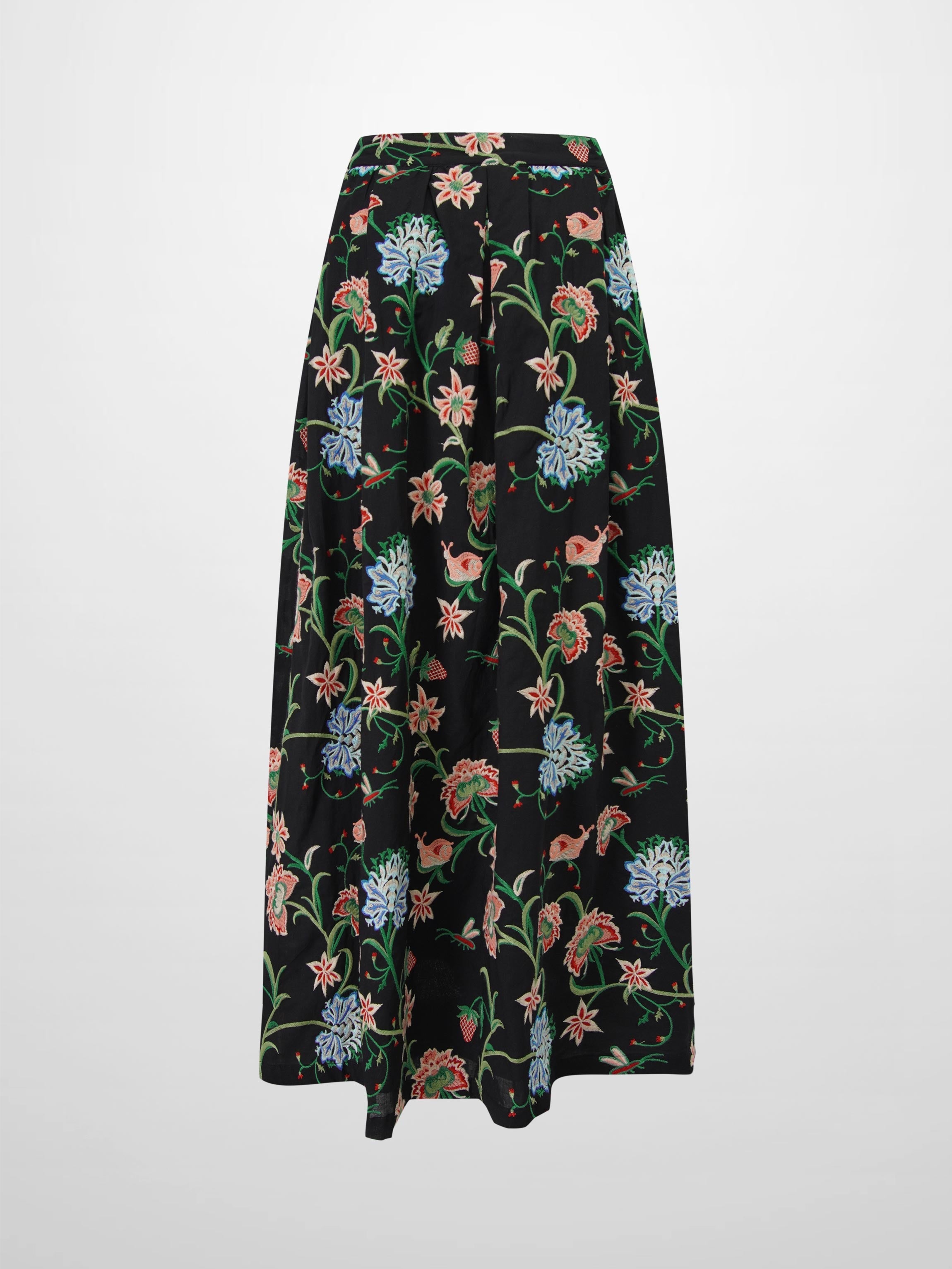 Embroidered Waisted Skirt-Black-3