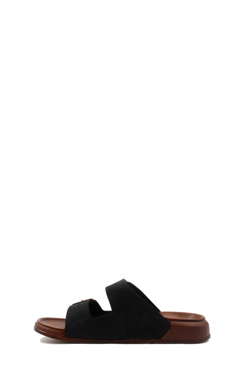 Black Double-Buckle Slide Sandals for Men | Wessi