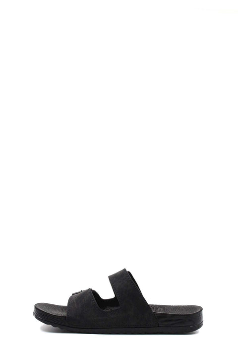 Men's Black Double-Strap Slide Sandals with Adjustable Buckles - Wessi
