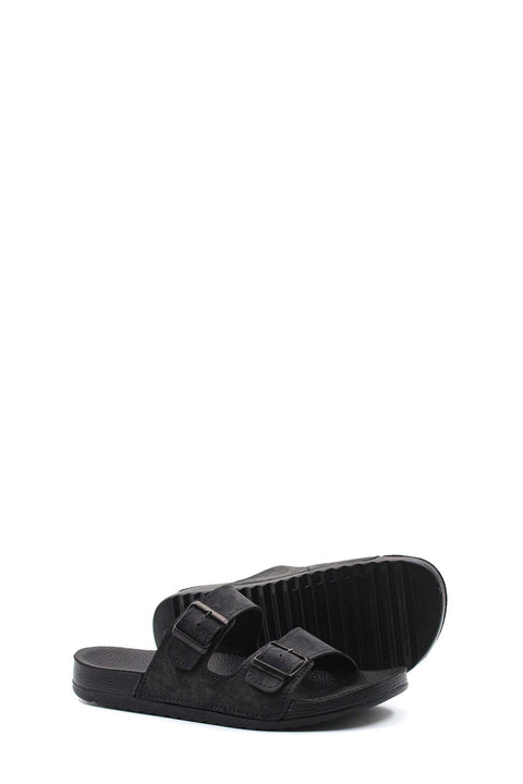 Men's Black Double-Strap Slide Sandals with Adjustable Buckles - Wessi