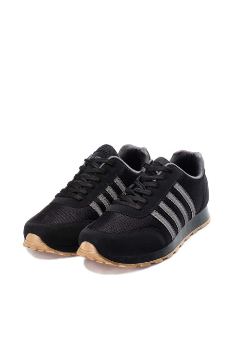 Men's Black Mesh Sneakers with Gray Stripe Accents - Wessi