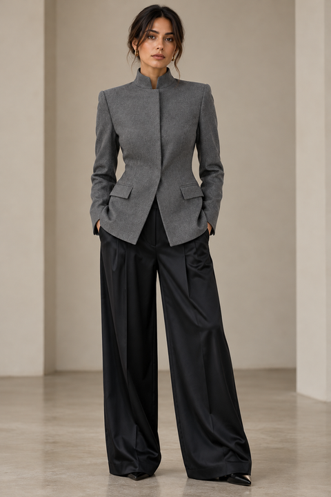 STAND COLLAR WOOL BLAZER