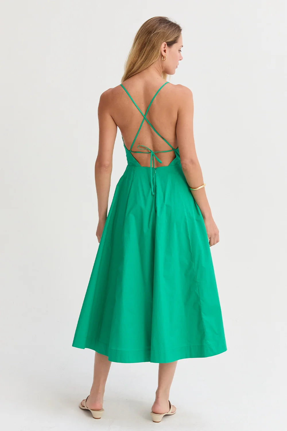 Eunice V-Neck Poplin Midi Dress Green