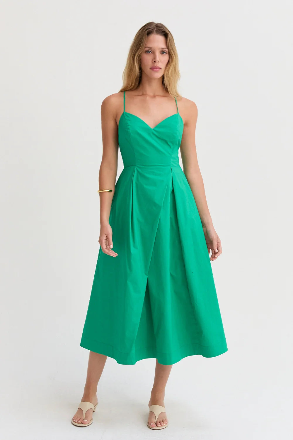 Eunice V-Neck Poplin Midi Dress Green