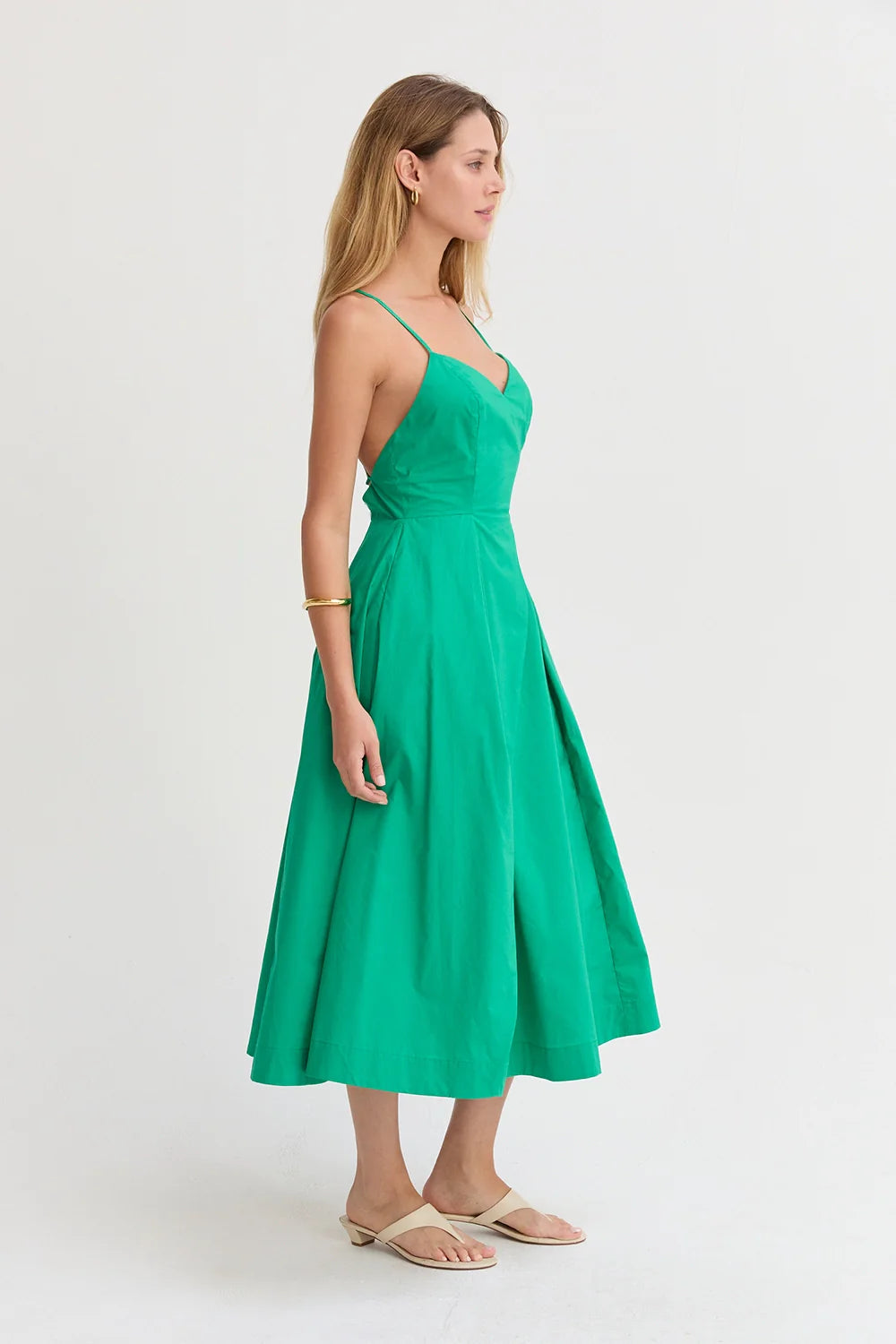 Eunice V-Neck Poplin Midi Dress Green