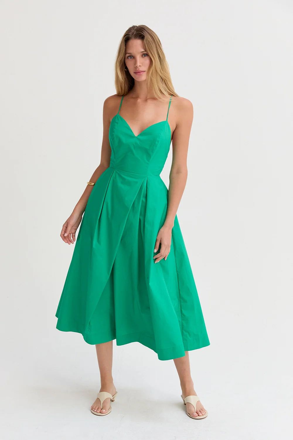 Eunice V-Neck Poplin Midi Dress Green