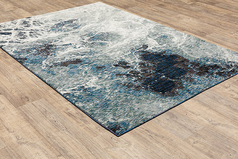 Fusion Contemporary Rug - White / Ocean Blue / Navy Blue / Gray Blue
