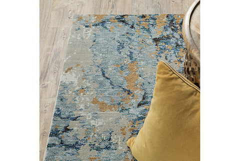 Fusion Contemporary Rug - Rust / Gray Blue / Navy / Turquoise / Beige