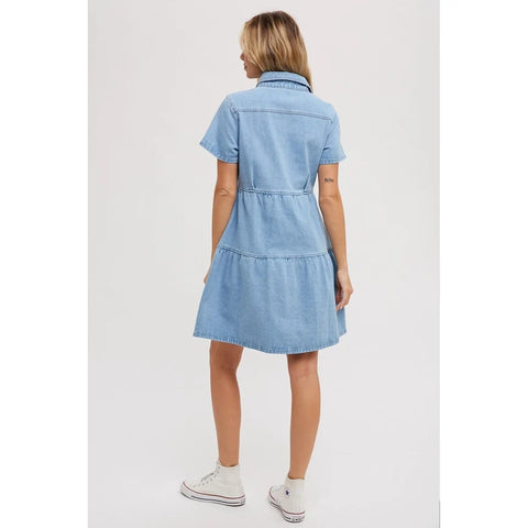 Tiered Denim Shirt Dress in Light Wash for Women