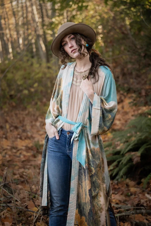 Awakening Opera Duster Kimono Robe W/Landscape and Eagle