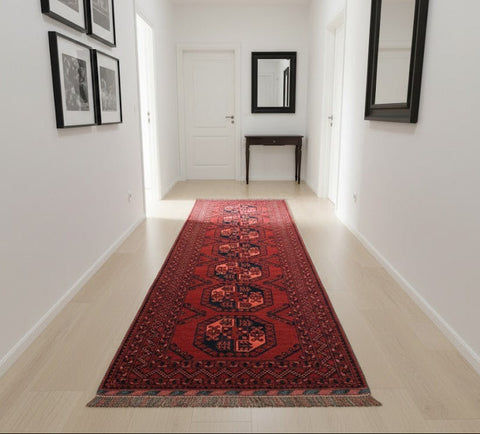 Terkaman Tribal Afghan Oriental Rug, size 2' 9" x 9' 6"  (C) FILPA