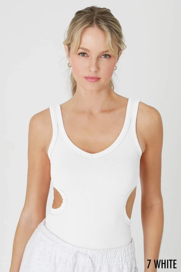 Deep V Neck Cutout Bodysuit