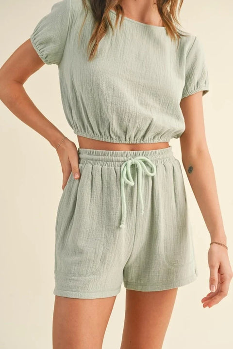 Cotton Gauze Short Set - Mint