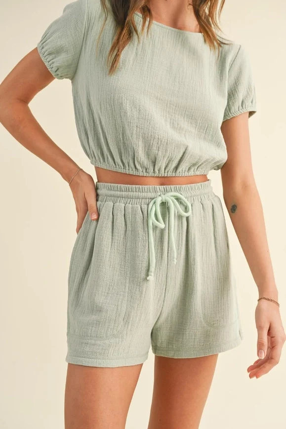 Cotton Gauze Short Set - Mint