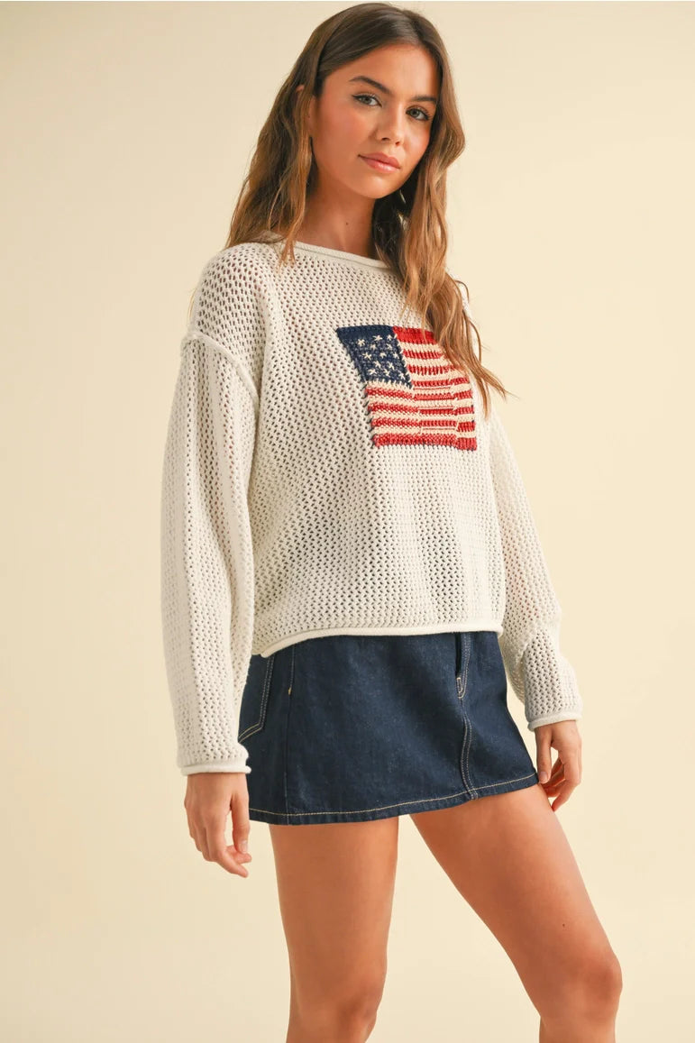 Flag Knitted Sweater Top IVORY