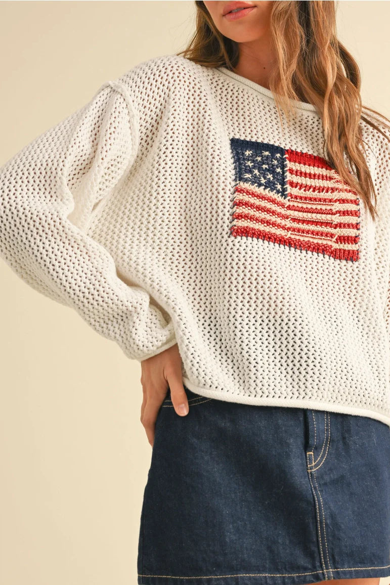 Flag Knitted Sweater Top IVORY