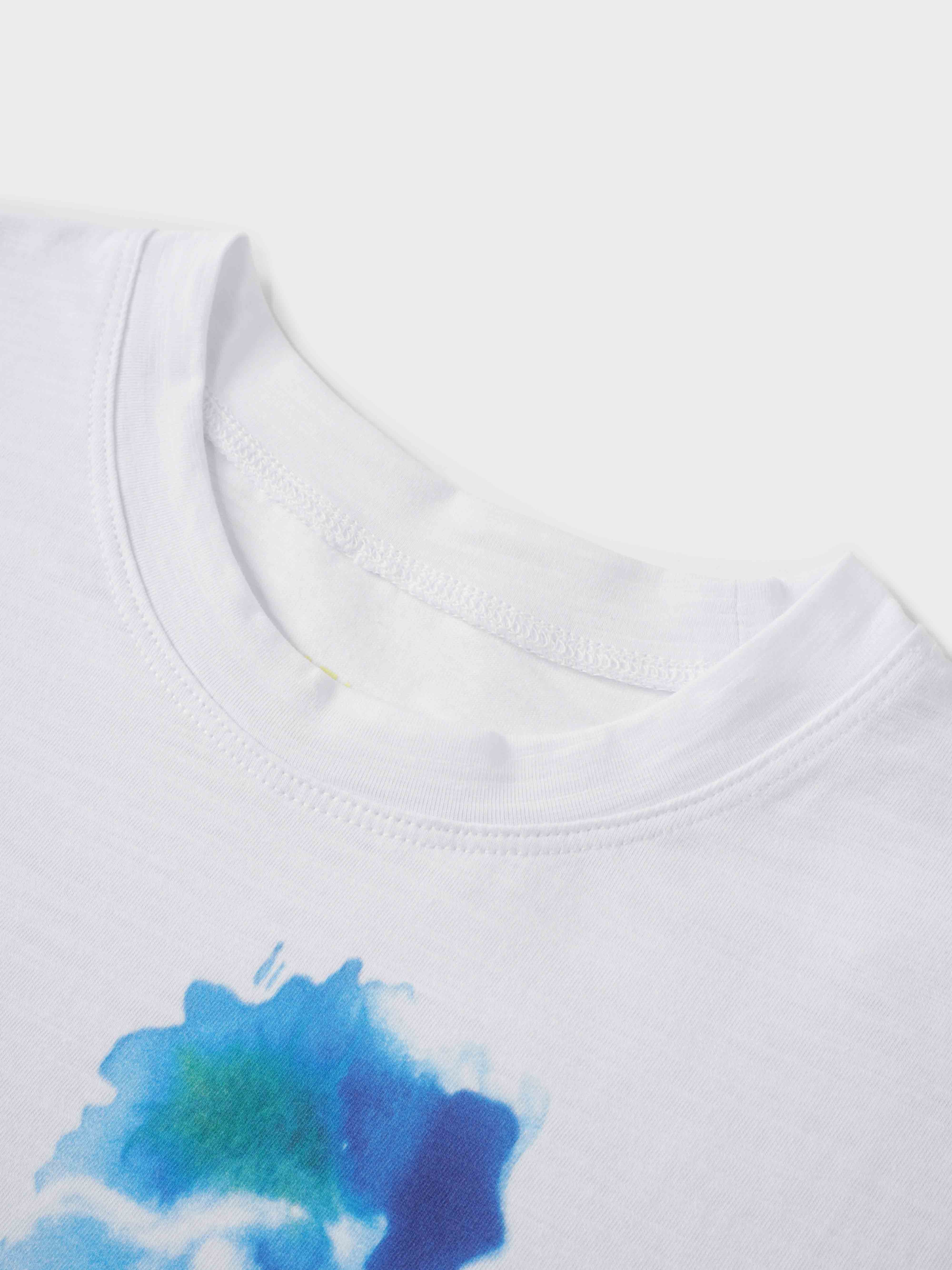 Floral Motif Oversized Tee-Blue-3