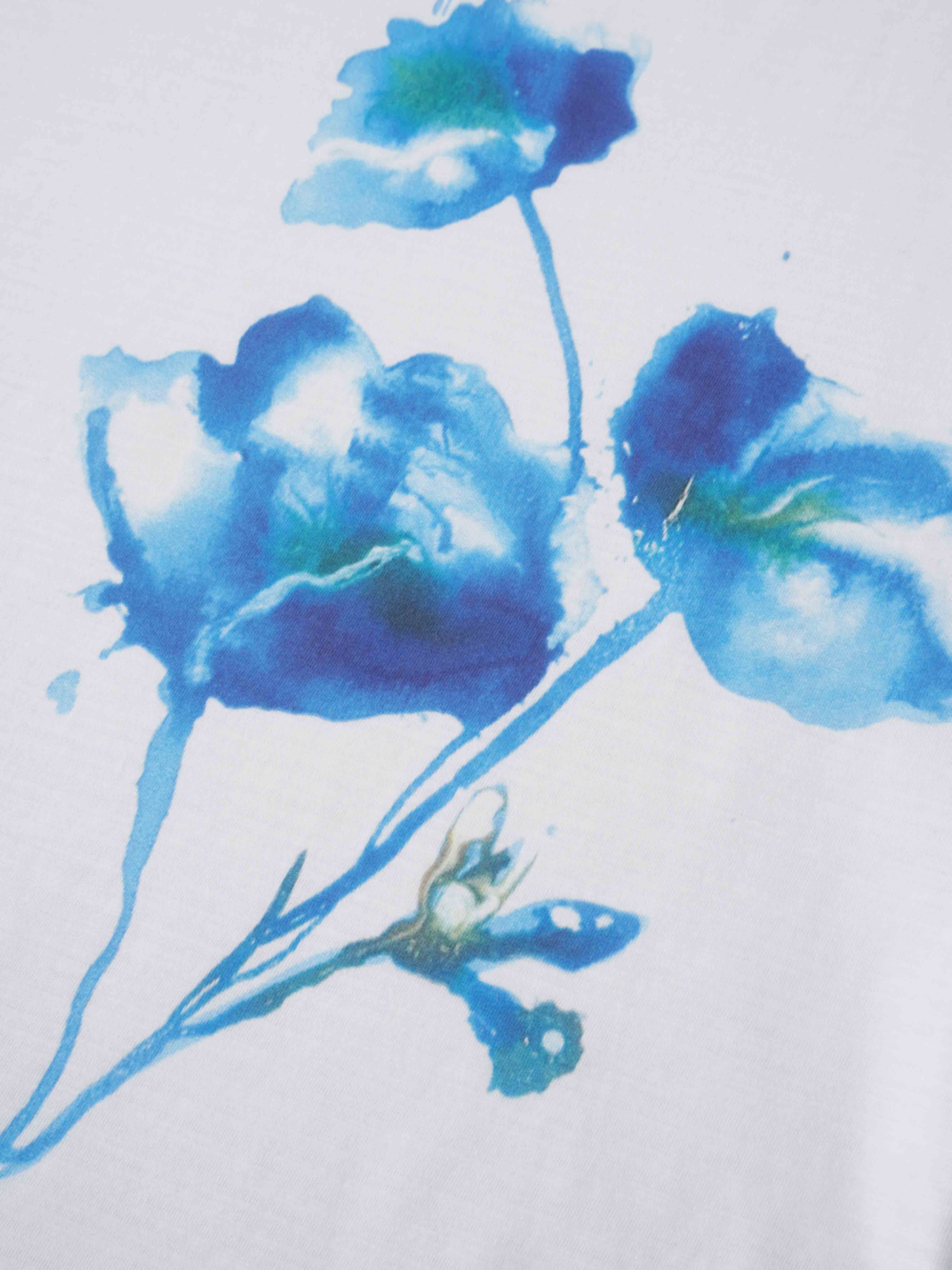 Floral Motif Oversized Tee-Blue-4