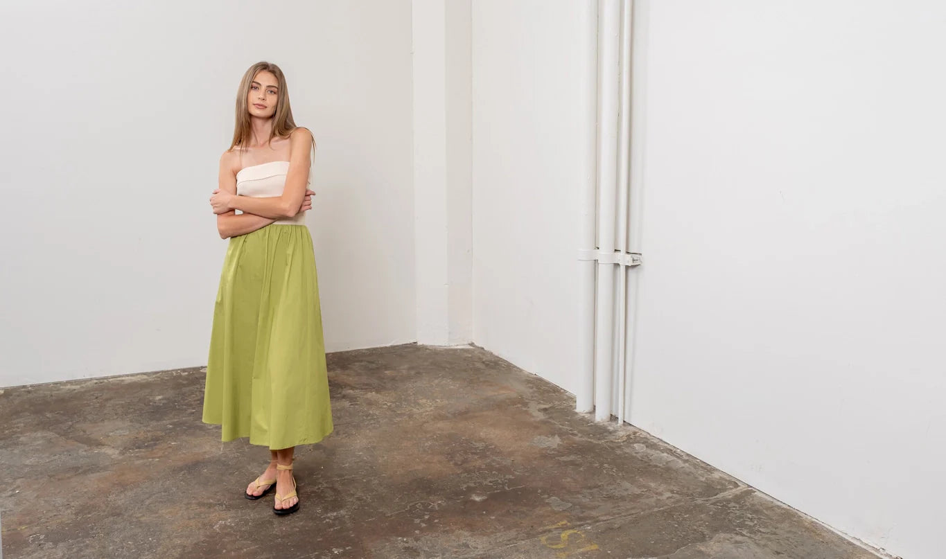 Fold Over Strapless Mix Media Midi Dress