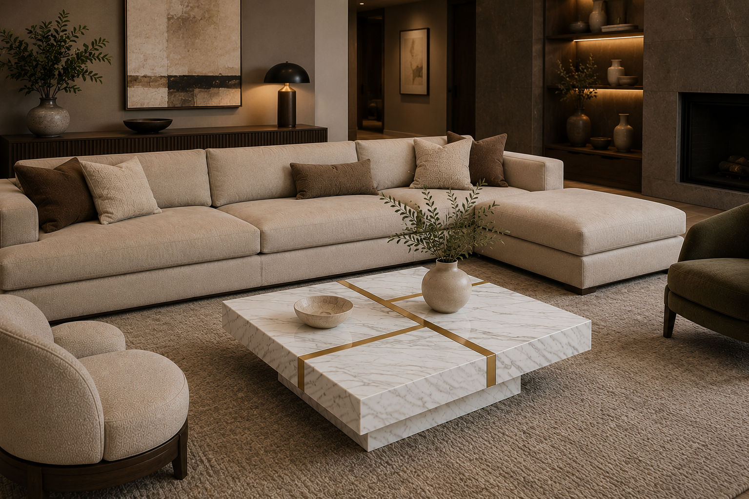 Gold Inlay Marble & Steel Coffee Table