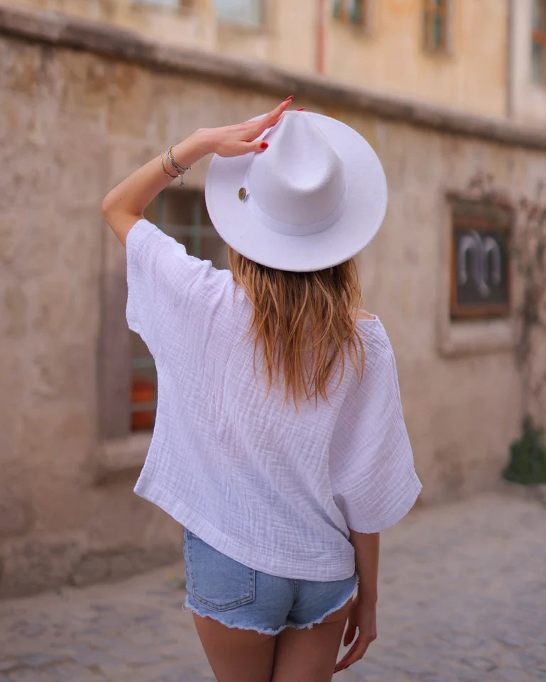 Green Double Gauze Cotton Top White