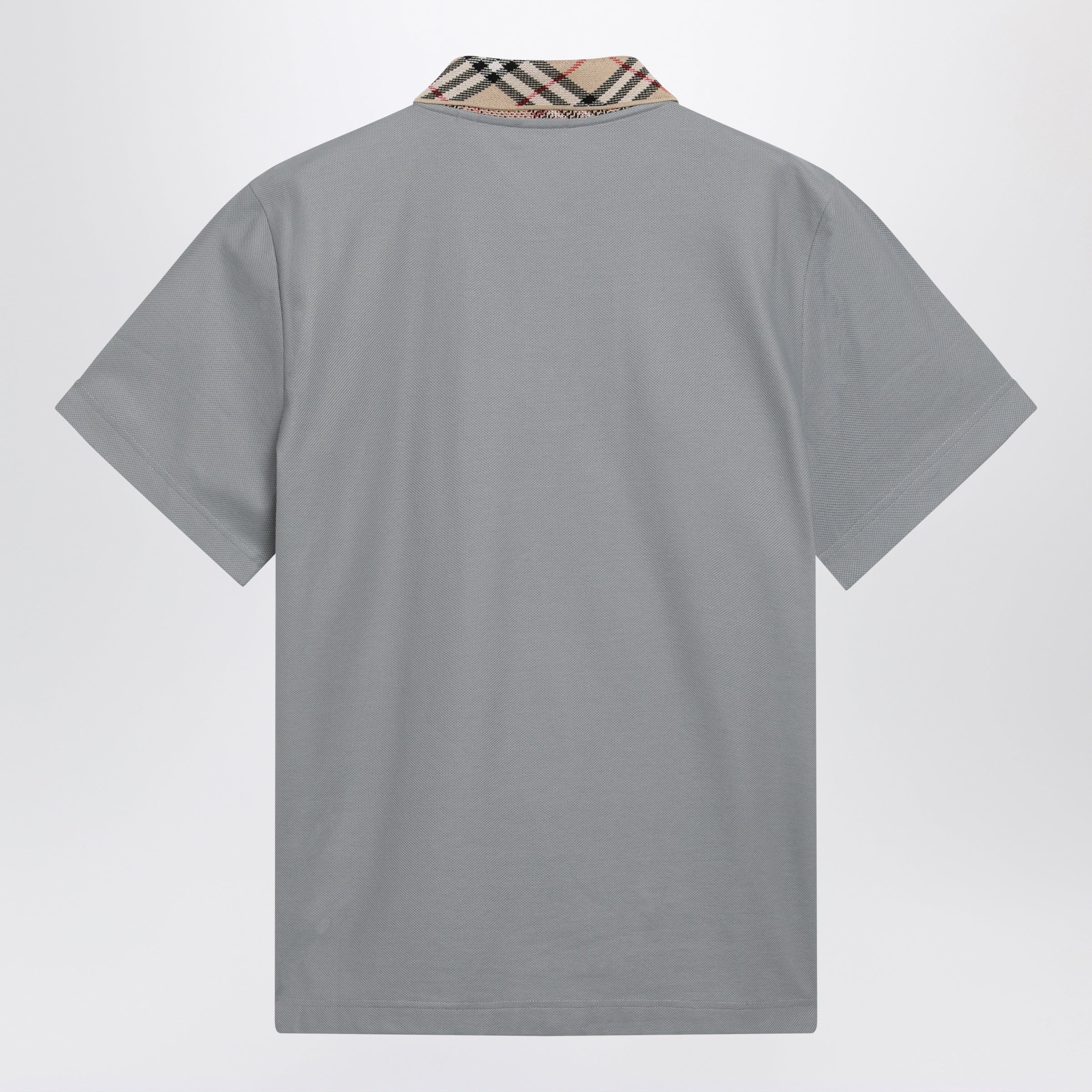 Grey Cotton Polo with Check Collar for Everyday Comfort