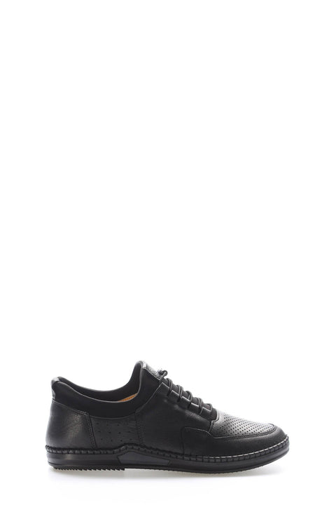 Black Perforated-Toe Leather Sneakers for Men | Wessi