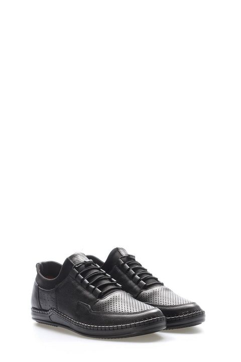 Black Perforated-Toe Leather Sneakers for Men | Wessi