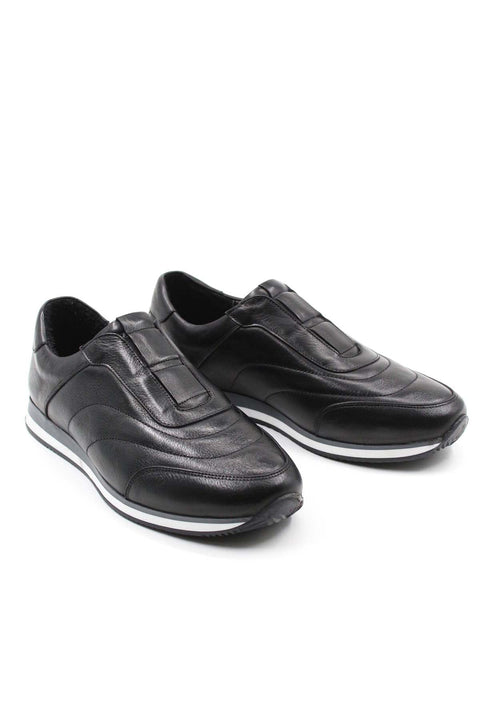 Black Leather Contrast-Sole Sneakers for Men | Wessi