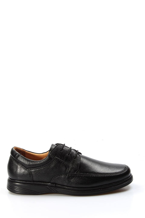 Men's Black Pebbled Leather Lace-Up Shoes - Wessi