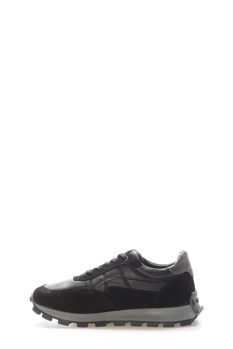 Black Leather Lug-Sole Sneakers for Men | Wessi