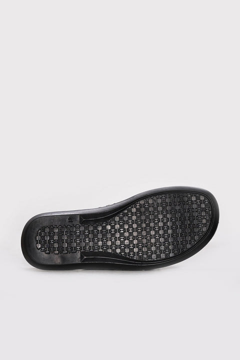 Black Embossed Leather Double-Strap Sandals for Men | Wessi