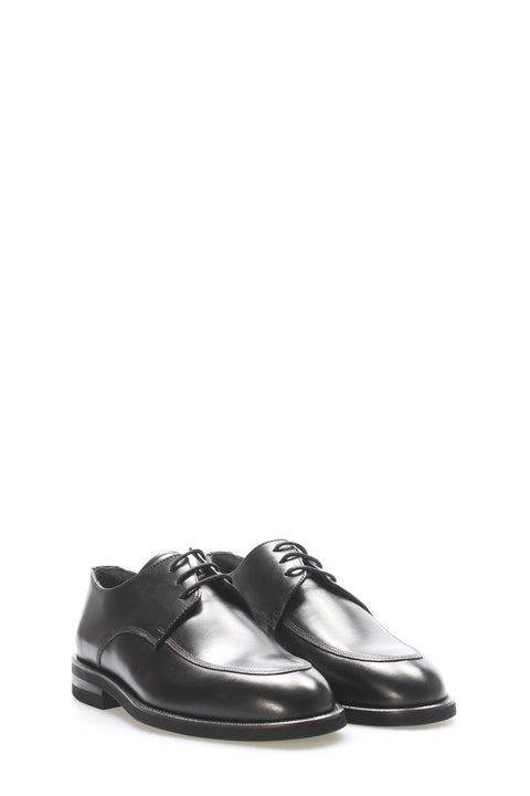 Black Leather Plain-Toe Lace-Up Dress Shoes for Men | Wessi