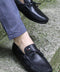 Men's Black Leather Loafers with Stylish Embellishments - Wessi