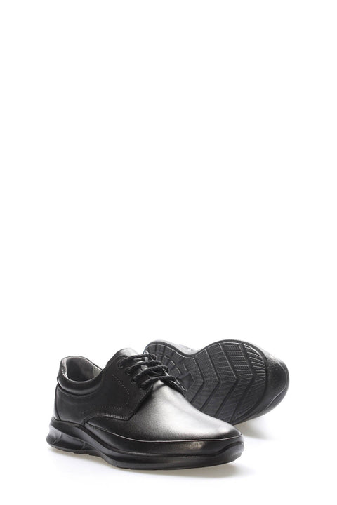 Black Leather Raised-Sole Casual Sneakers for Men | Wessi