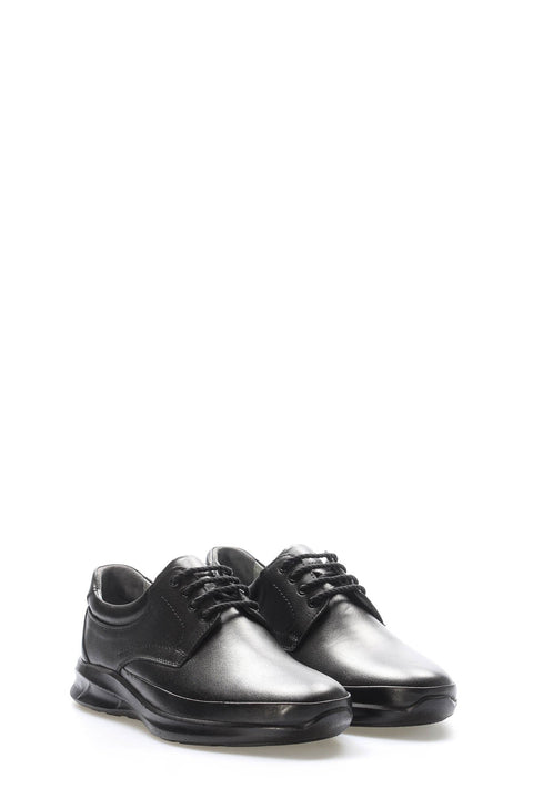 Black Leather Raised-Sole Casual Sneakers for Men | Wessi