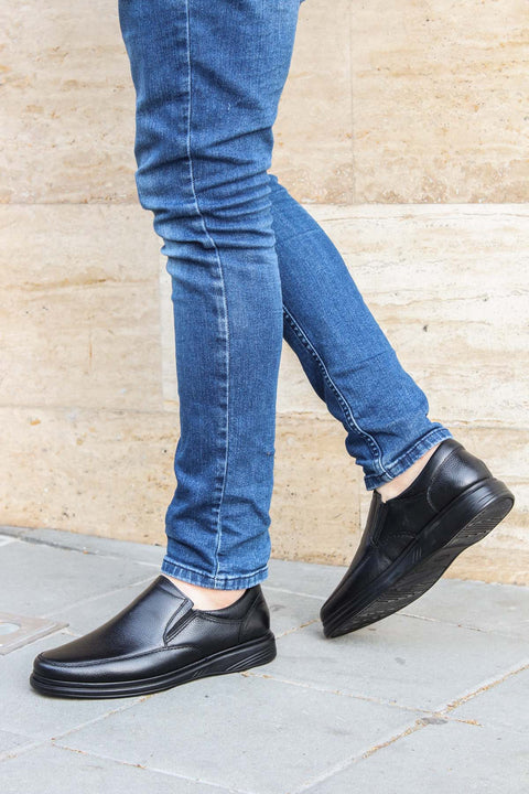Men's Black Orthopedic Leather Loafers - Wessi