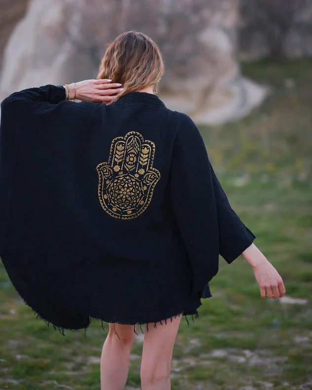 Hamsa Hand Double Gauze Muslin Robe
