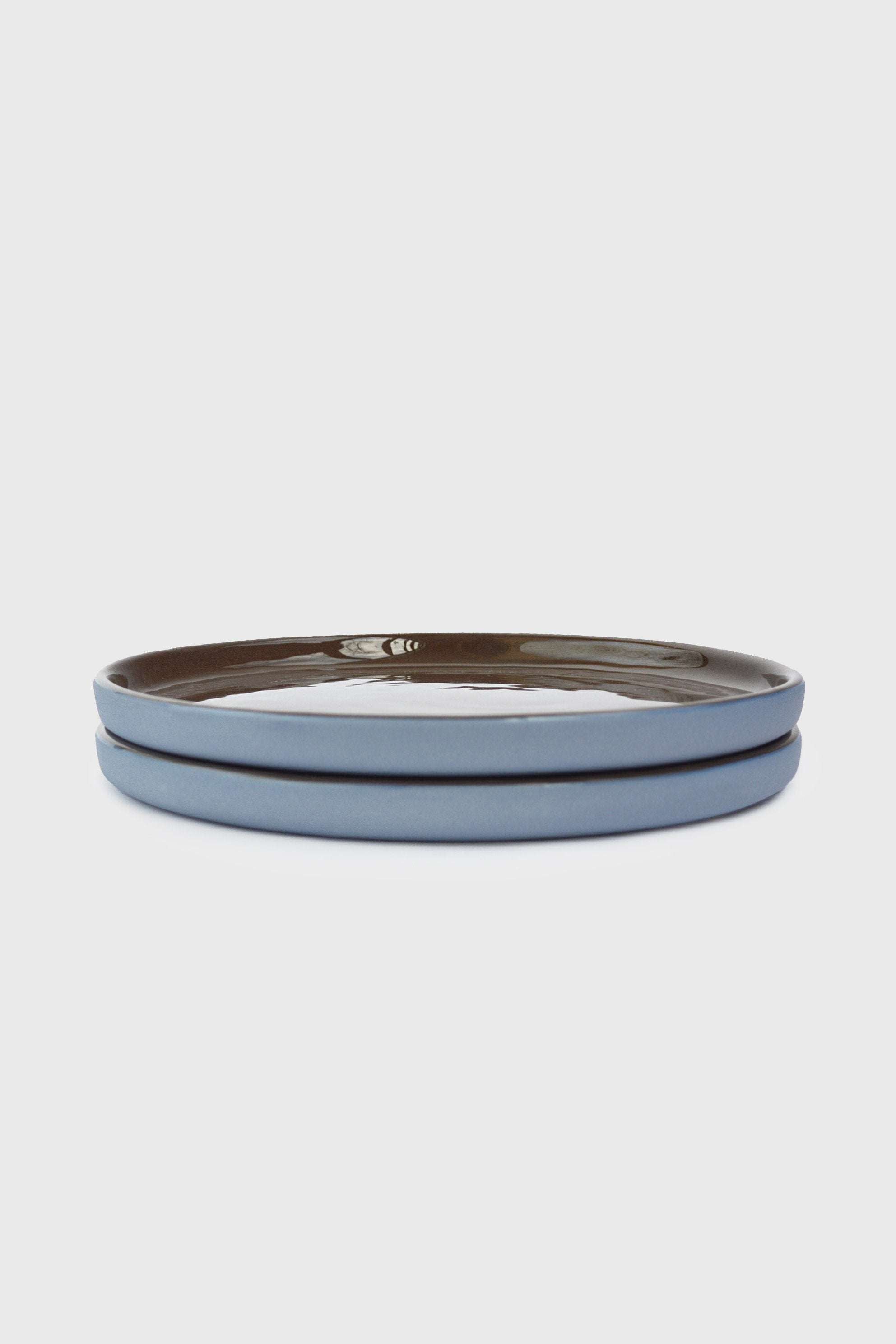 Handmade Blue Porcelain Dinner Plates. Forget-me-not/Chocolate